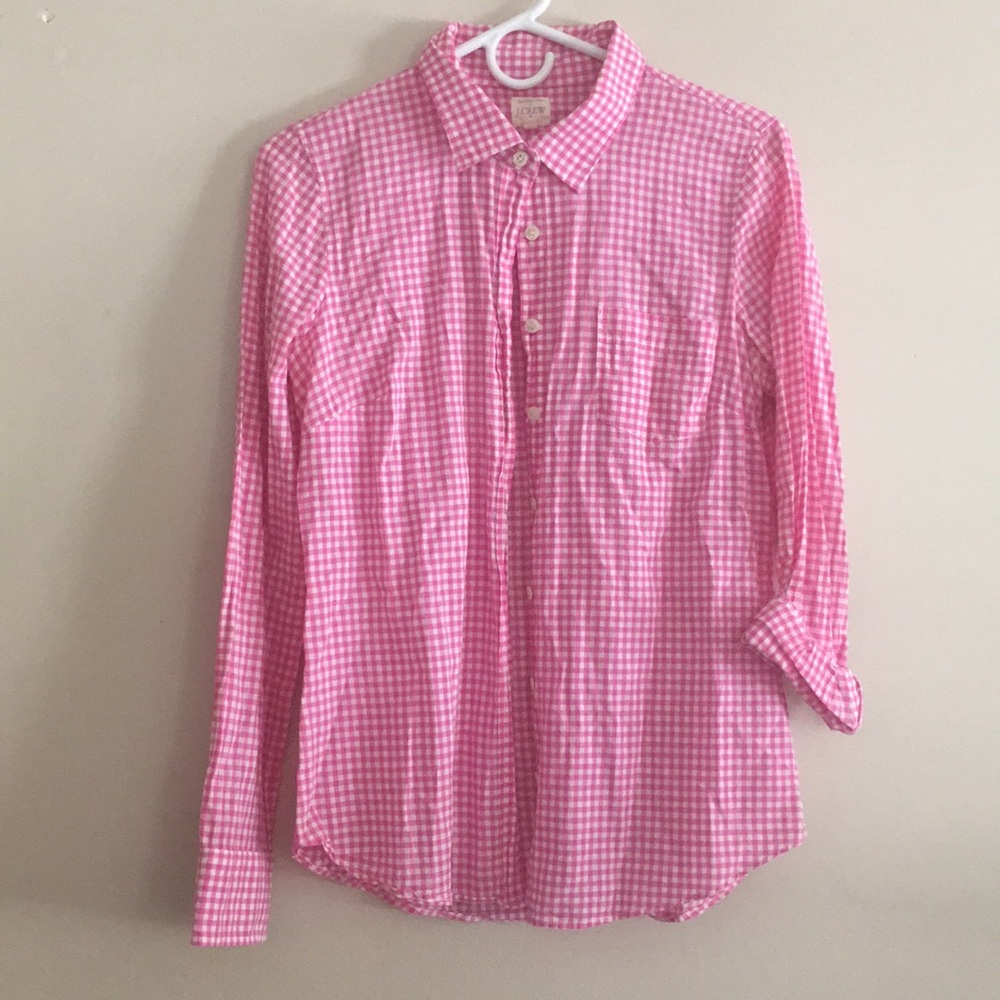 J Crew The Perfect Shirt pink gingham dress shirt